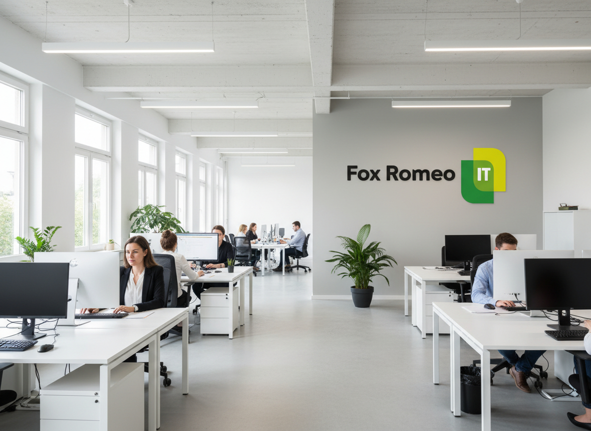 Modernes Büro mit strukturierter IT-Umgebung, das zuverlässige Managed IT-Services und Systemstabilität visualisiert.