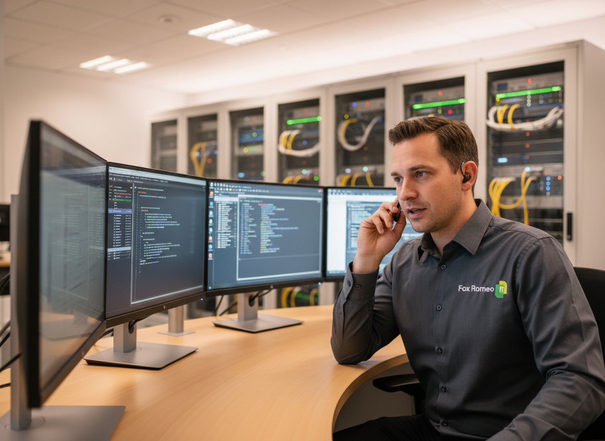 Persönlicher IT-Support durch einen qualifizierten Techniker am Telefon, der Probleme ohne Sprachroboter löst.