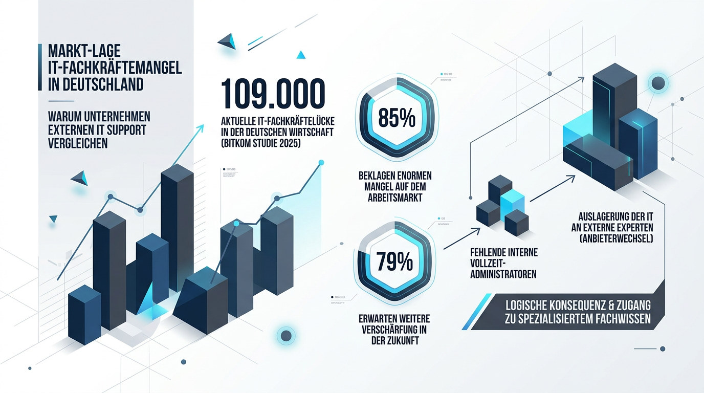 Schaubild: Marktlage: Warum Unternehmen externen IT Support vergleichen – IT Dienstleister wechseln